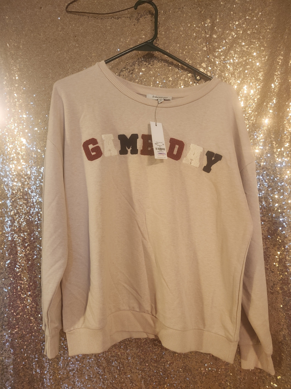 Francesca's Collections Beige 'GAMEDAY' Applique Crewneck Sweatshirt